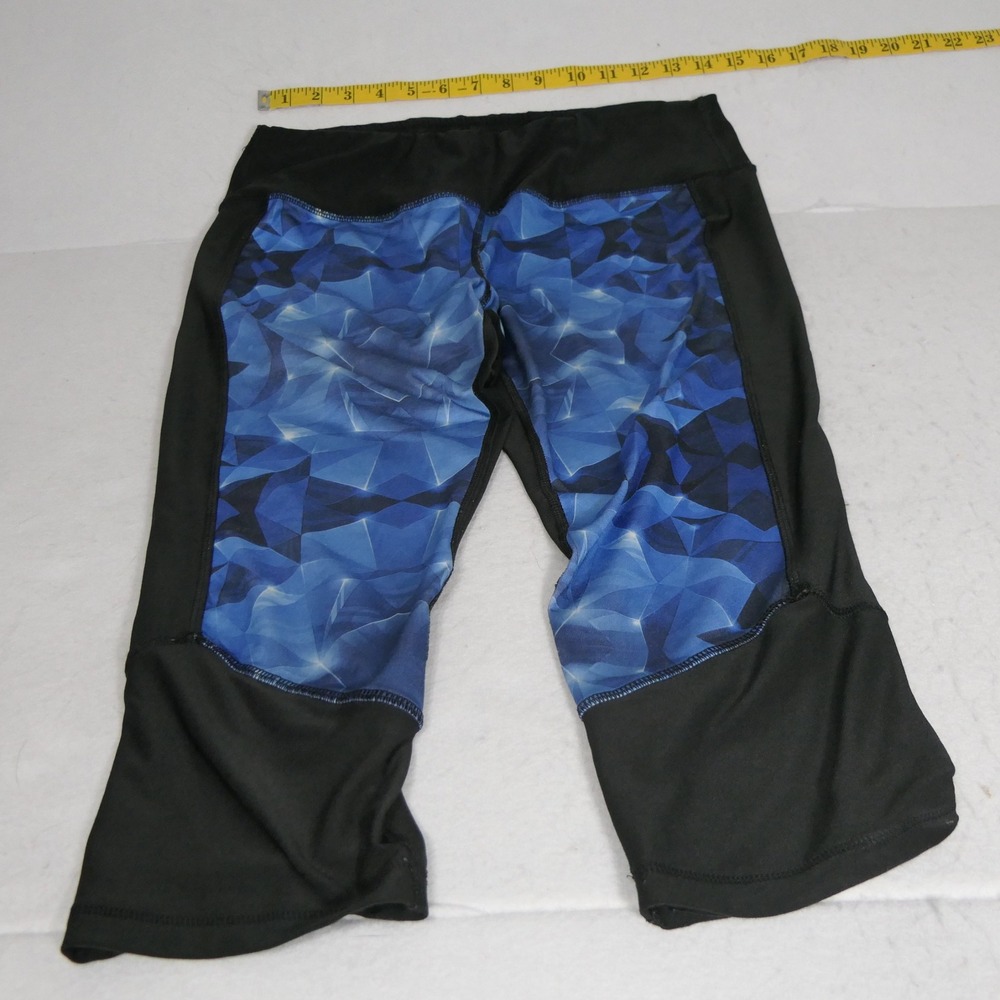 RBX Womens Leggings L Black Blue Geometric Capri Athletic Yoga CR6169‎ Running
